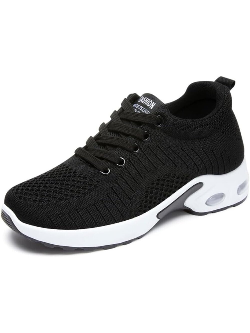 Women's Black And White Mesh Breathable Air Cushion Athletic Comfortable Sneaker